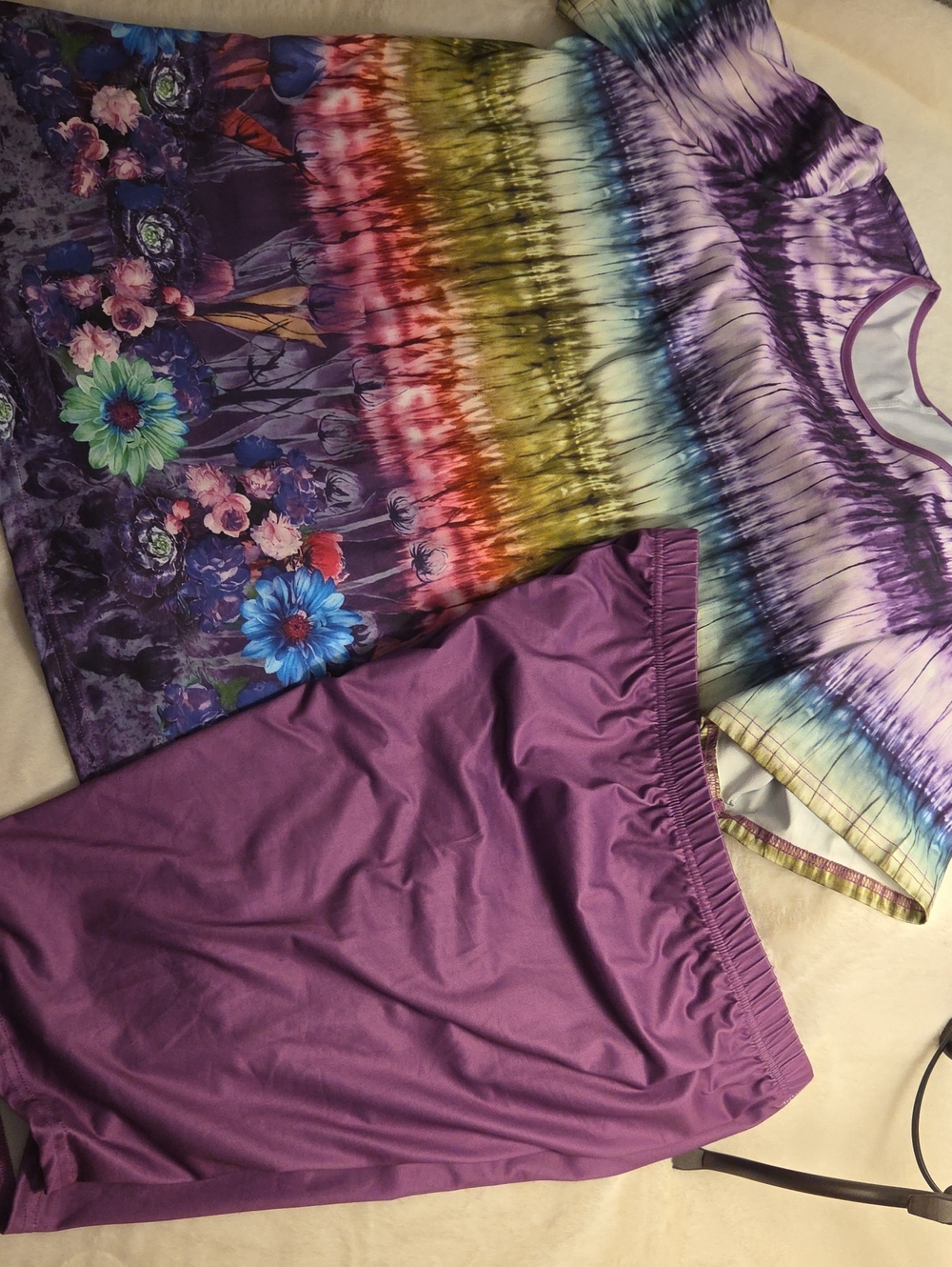 Women's Purple Tie-Dye And Floral Shirt With Purple Shorts